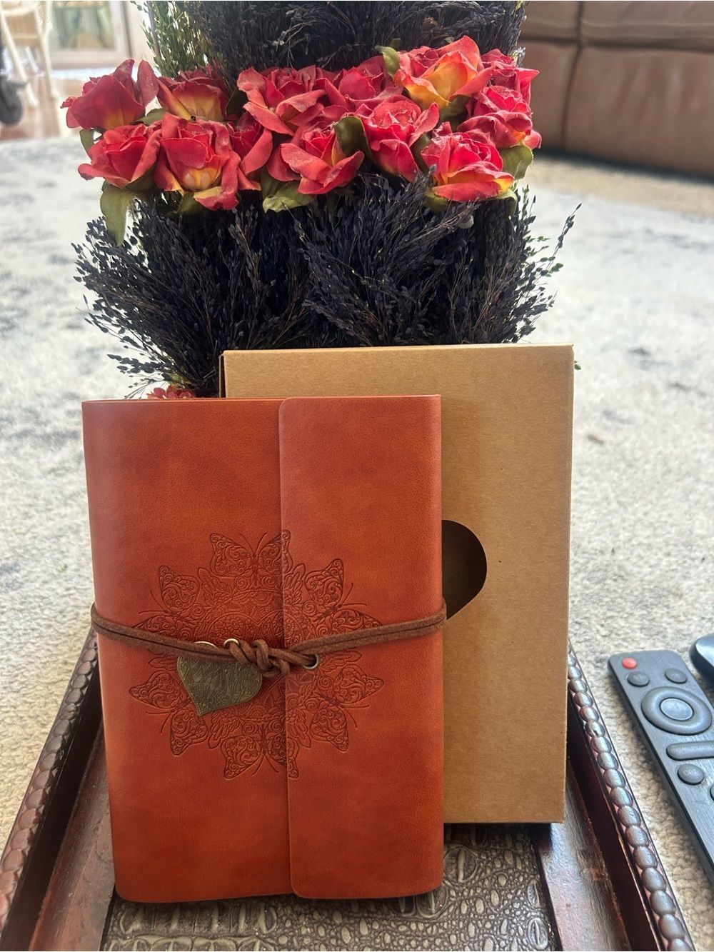 Brown Leather Journal with Heart Closure - Home Office
